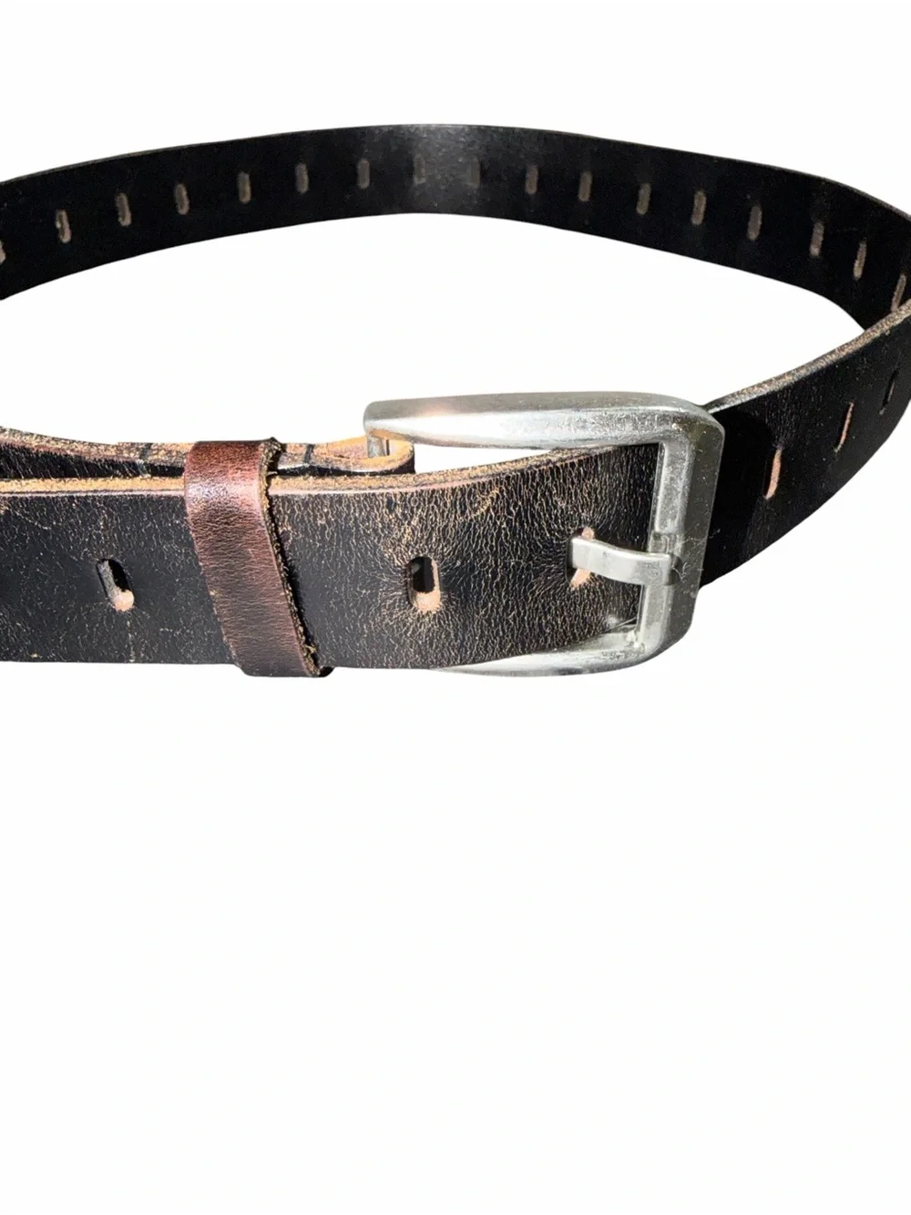 Classic Men's Brown M/L Leather Belt with Silver Buckle
